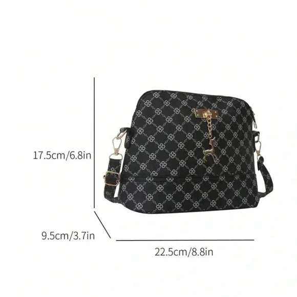 ⚠️Clearance Black Patterned Shoulder / Crossbody Bag Gold Pendant - Picture 3 of 6